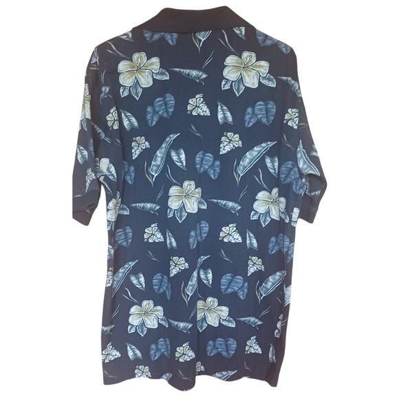 Vintage Massini Collection 100% Cotton Blue Floral Polo Men's Large Tropical - Picture 3 of 6